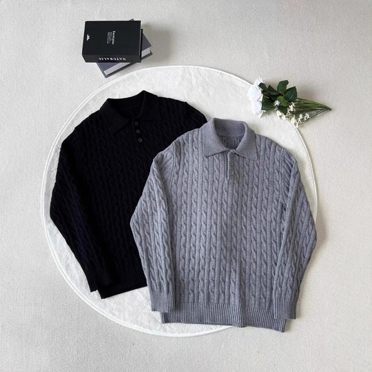 Herren Modisches Strick-Polohemd mit Zopfmuster Shop Nory