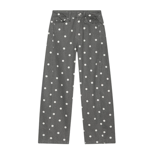 Damen Hochtaillierte weite Culotte-Jeans mit aufgesetzten Gesäßtaschen und Pünktchenprint Shop Nory