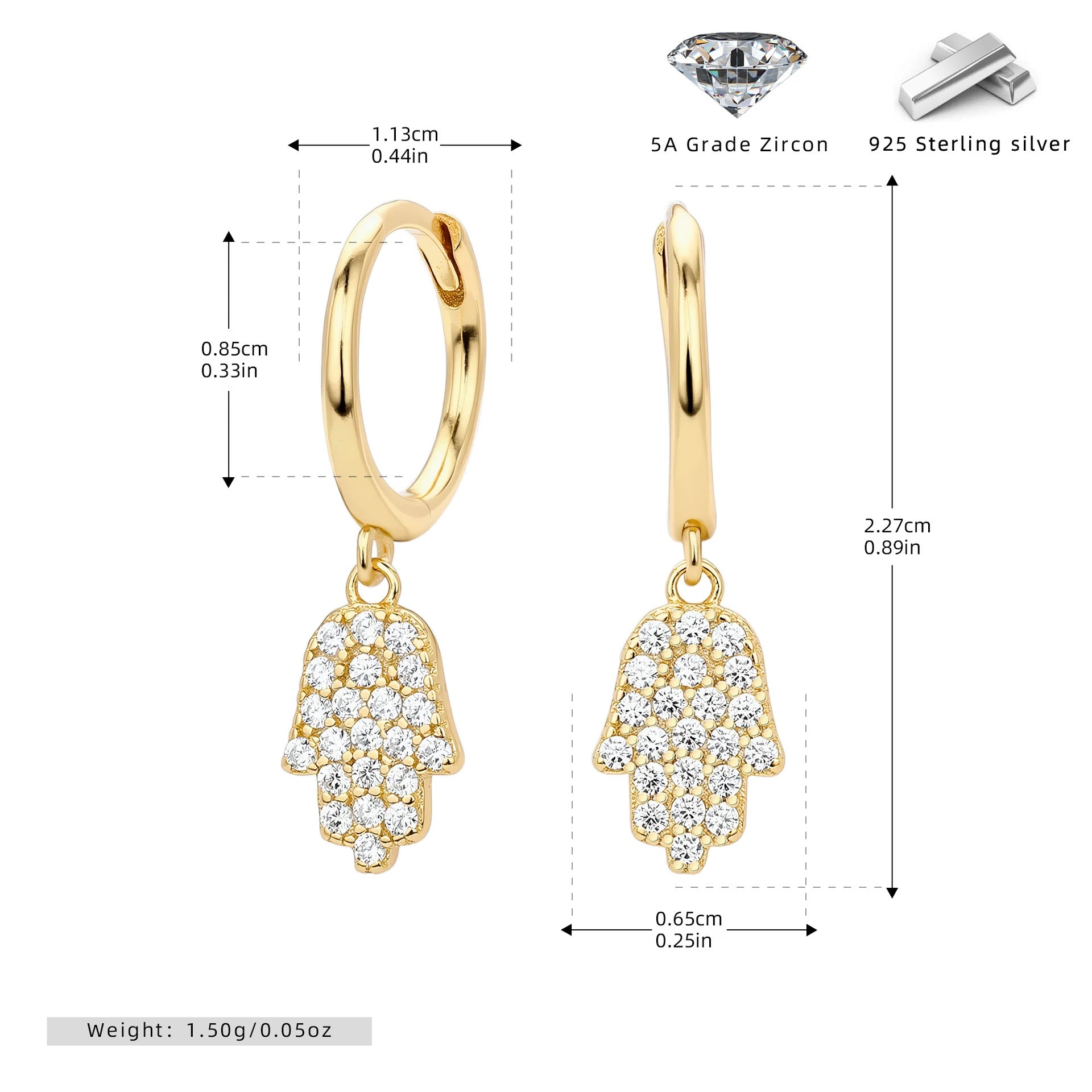 Damen Ohrhänger mit funkelndem Hand-Motiv aus 925 Sterling Silber Shop Nory