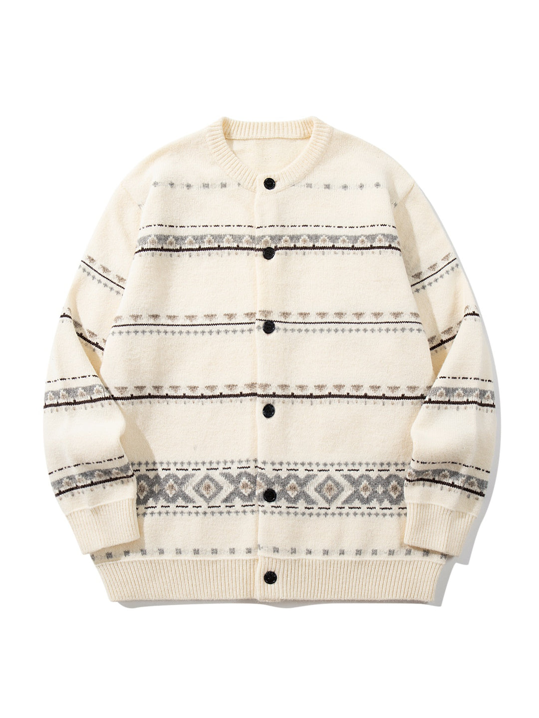 Unisex Strukturierte Jacquard-Strickjacke mit Rundhalsausschnitt, Oversize-Passform und Knopfleiste Shop Nory