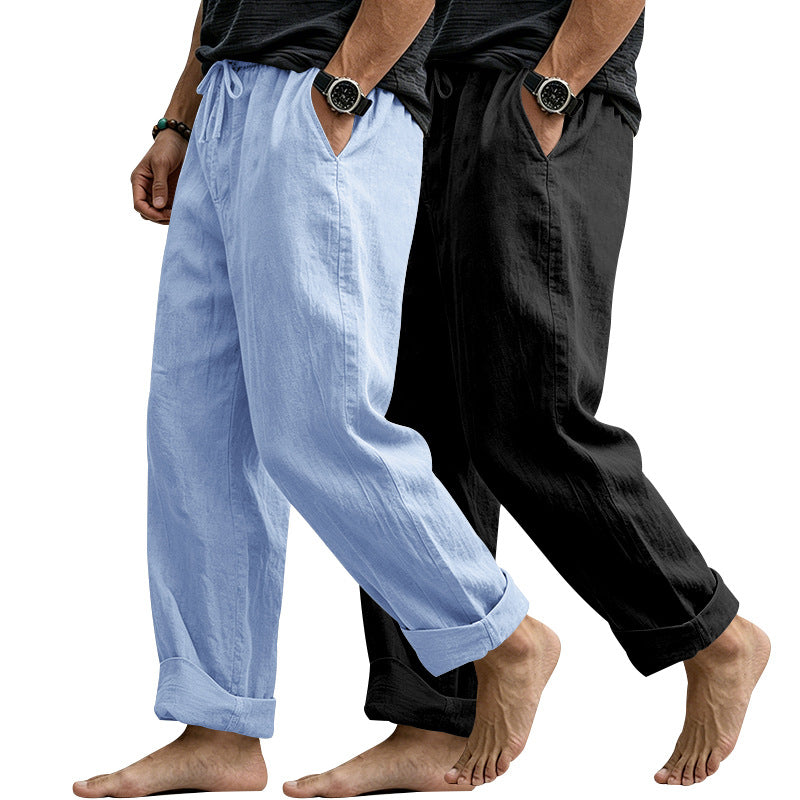 Herren Leinenmix-Loungehose mit elastischem Bund, Kordelzug und lockerer Passform Shop Nory