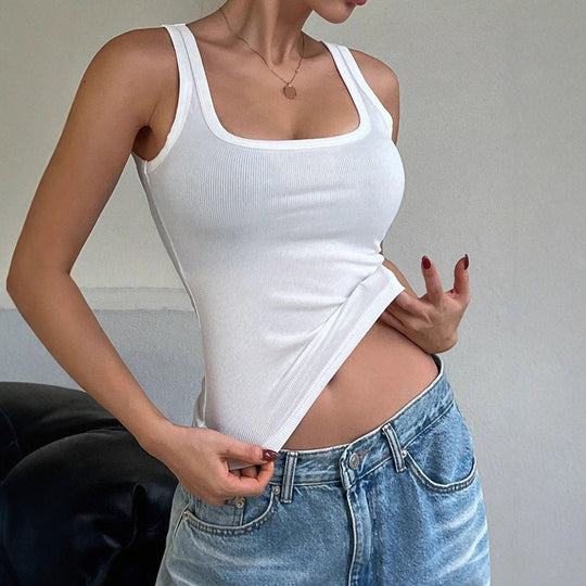 Damen Tanktop mit modernem Quadrat-Ausschnitt und fein geripptem Material