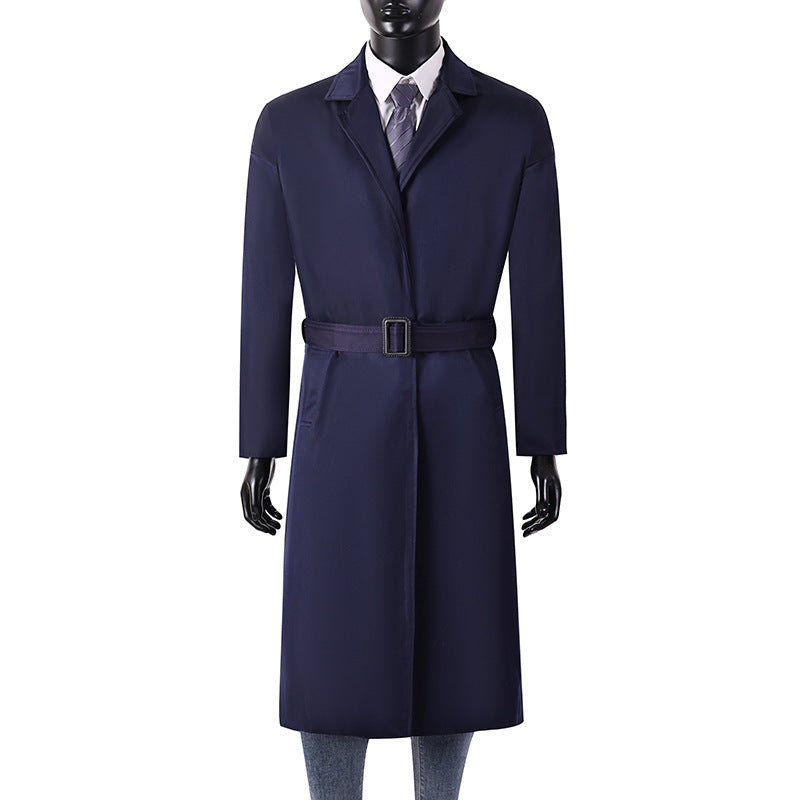 Herren Langer Minimalistischer Trenchcoat mit verdeckter Knopfleiste und Seitentaschen Shop Nory