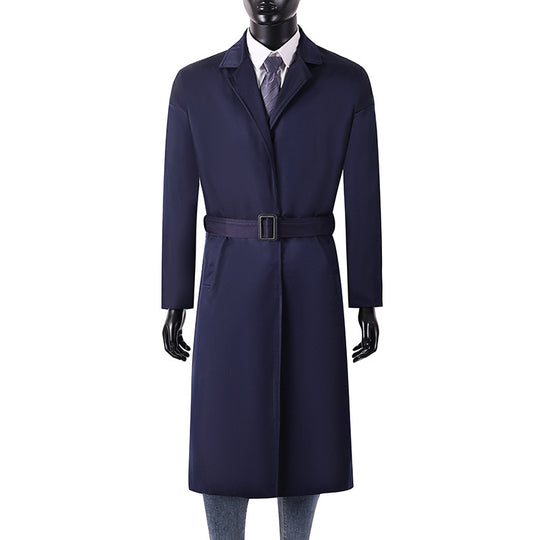 Herren Langer Minimalistischer Trenchcoat mit verdeckter Knopfleiste und Seitentaschen Shop Nory