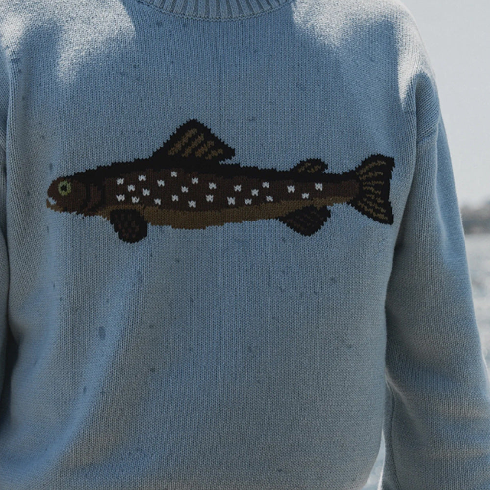 Damen Oversize Strickpullover mit Fisch-Jacquard, Halbkragen und Rippenbündchen Shop Nory