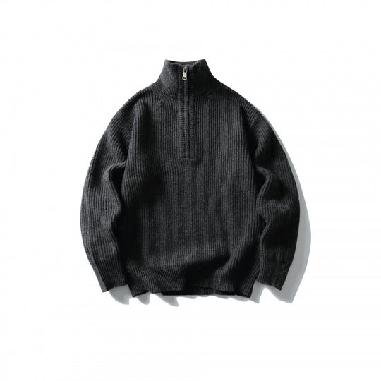 Unisex Strukturierter Halbzip-Strickpullover mit hohem Stehkragen und geripptem Rippstrick Shop Nory