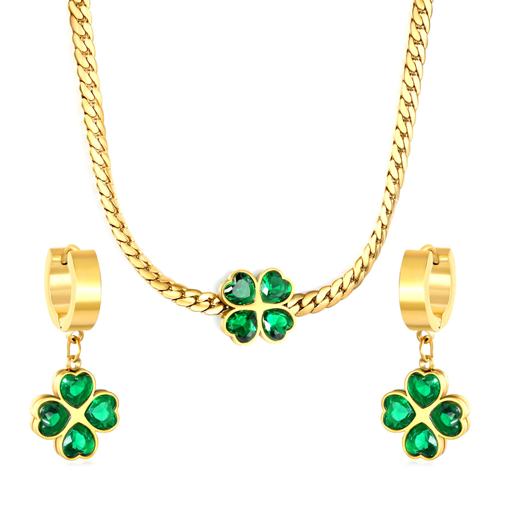 Damen Schmuckset mit vierblättrigem Kleeblatt-Anhänger und Ohrsteckern Shop Nory