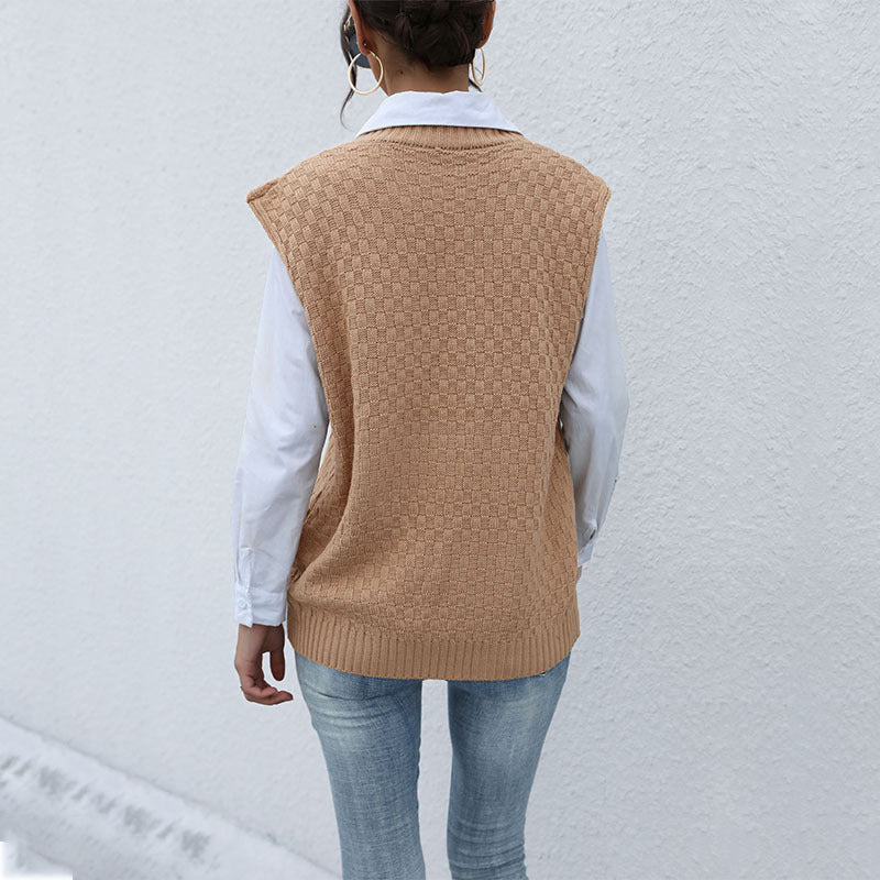 Damen Strick-Weste mit V‑Ausschnitt, Zopfmuster und lässiger Oversize-Silhouette Shop Nory