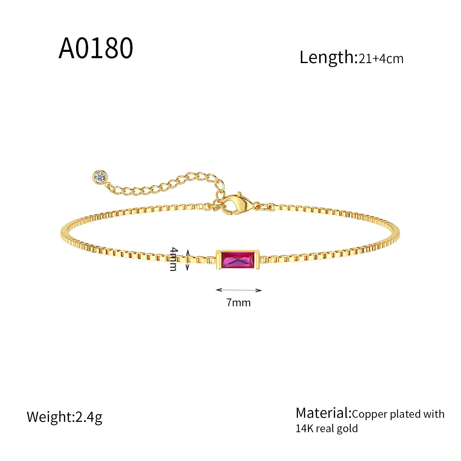 Zierliches Armband mit Rechteckigem Zirkonia und Verlängerungskettchen