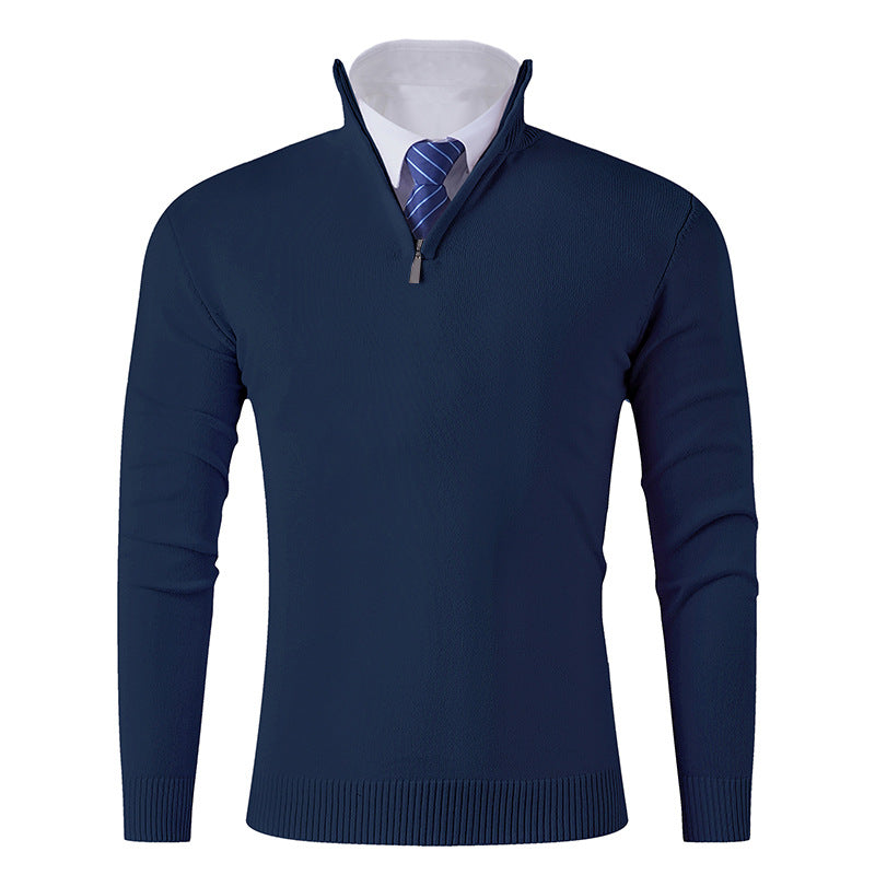 Herren Eleganter Feinstrick-Halbzip-Pullover mit Stehkragen, geripptem Saum und schmaler Silhouette Shop Nory