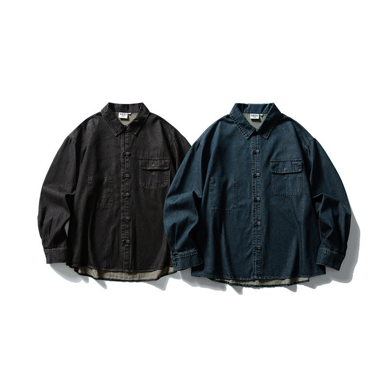 Herren Oversized Denim‑Hemdjacke mit traditionellen Knotenknöpfen Shop Nory