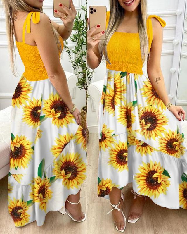 Damen Maxikleid mit Blumenmuster und elastischem Oberteil Shopnory