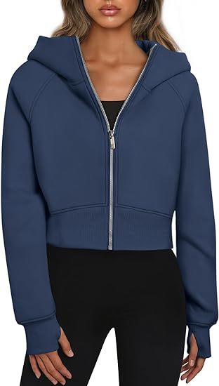 Damen cropped Kapuzenjacke mit durchgehendem Reißverschluss