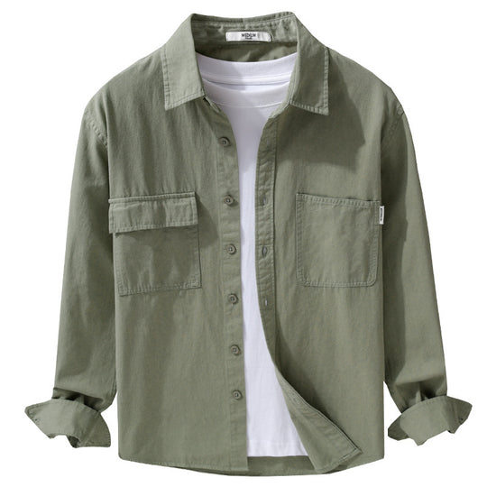 Herren Casual-Hemdjacke aus schwerem Baumwoll-Twill mit asymmetrischen Brusttaschen und kastigem Schnitt Shop Nory