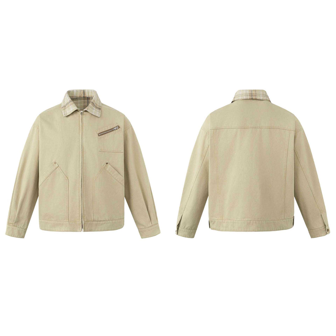 Herren Kurz geschnittener Canvas-Workwear-Blouson mit Karokragen und Zip-Brusttasche Shop Nory