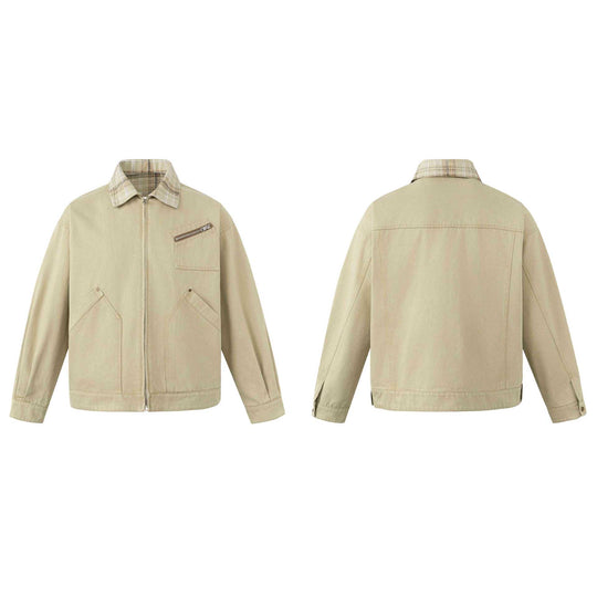 Herren Kurz geschnittener Canvas-Workwear-Blouson mit Karokragen und Zip-Brusttasche Shop Nory