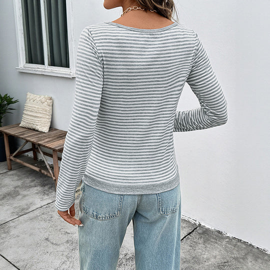 Damen Layering-Langarmshirt mit Henley-Knopfleiste und eingearbeitetem Top Shop Nory