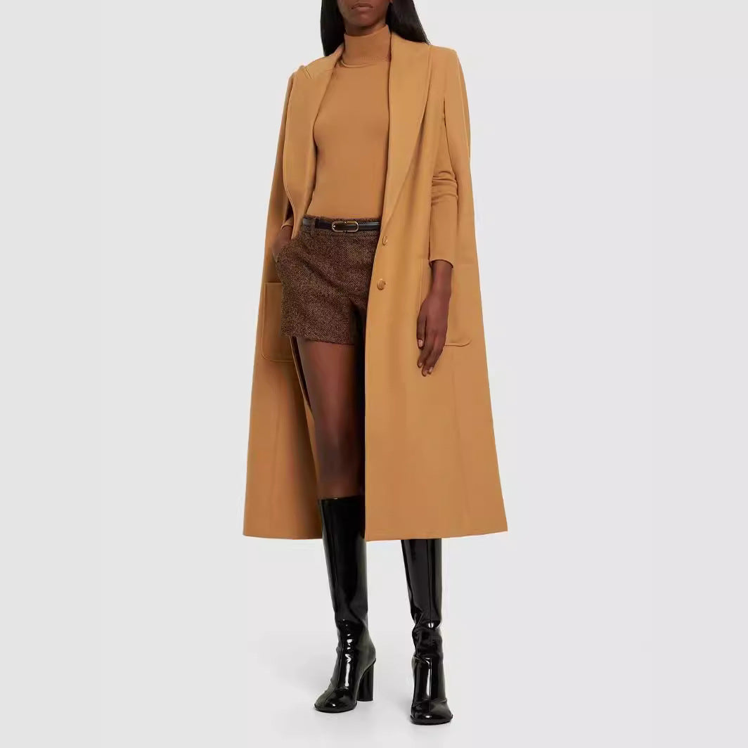 Damen Cape-inspirierter Maxilanger Mantel aus Wollmix mit schmalem Revers Shop Nory