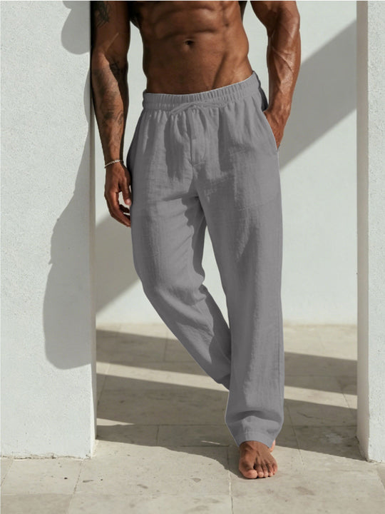 Herren Sommerliche Relaxhose aus Leinenmischung mit geradem Bein und Tunnelzug Shop Nory