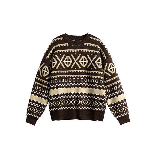 Unisex Gemusterter Grobstrickpullover im Norwegerstil mit Rundhals Shop Nory