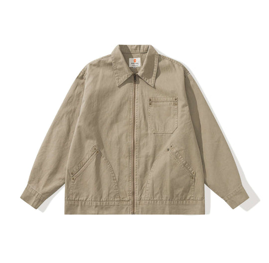 Unisex Boxy-Workerjacke aus robustem Twill mit Metallreißverschluss und Multitaschen Shop Nory