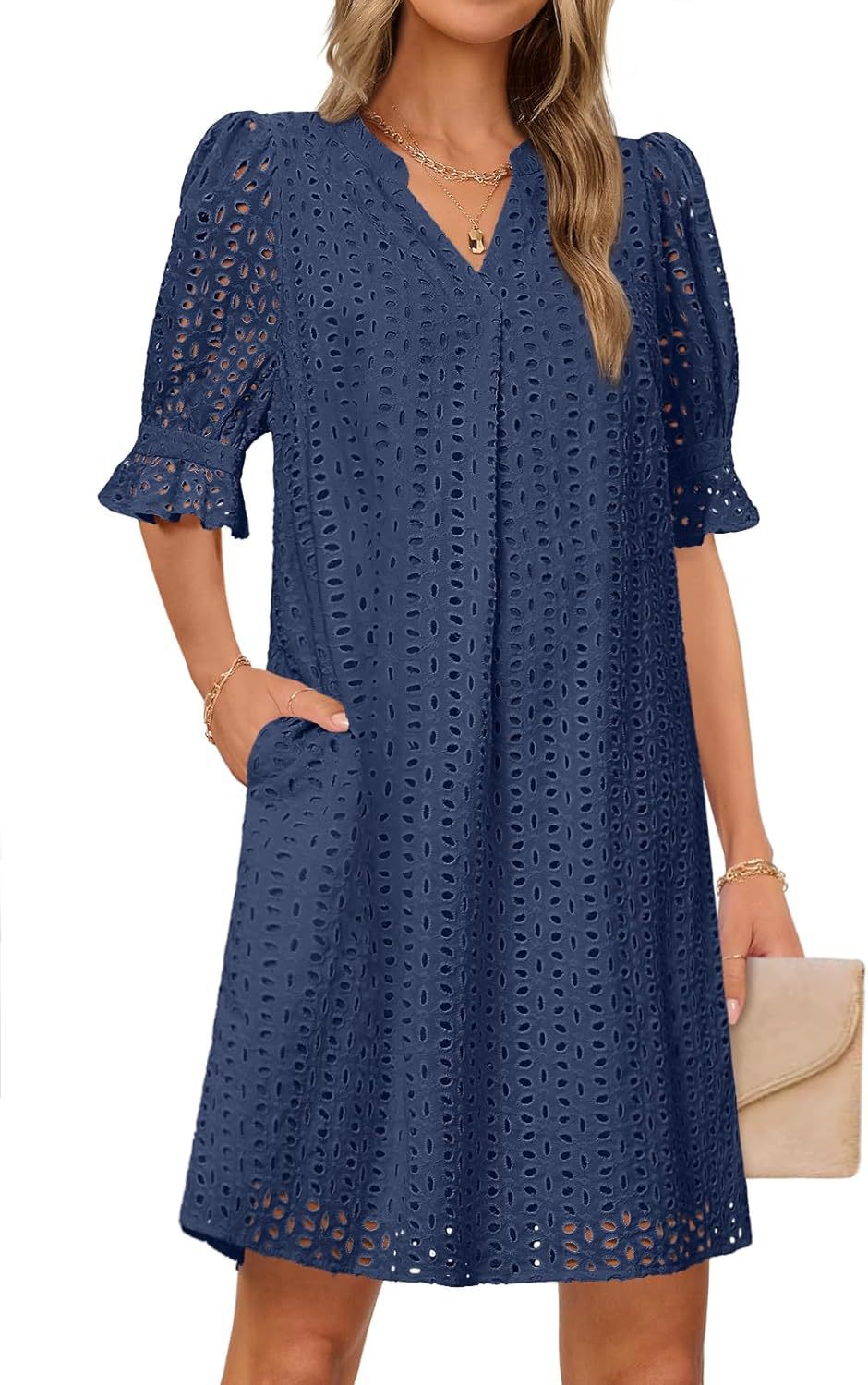 Damen luftiges Blumenkleid mit eleganten Lochdetails