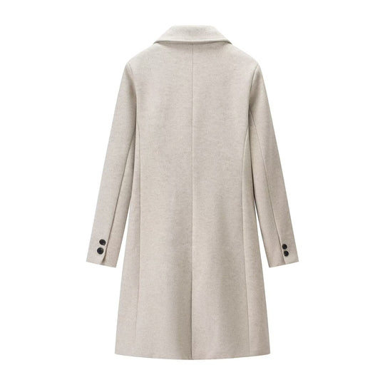 Damen Eleganter Longline-Wollmixmantel mit Reverskragen und Leistentaschen Shop Nory