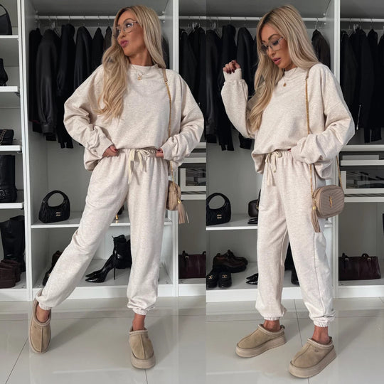 Damen weiches Lounge-Set aus Baumwollmix mit Tunnelzug und elastischen Bündchen Shop Nory