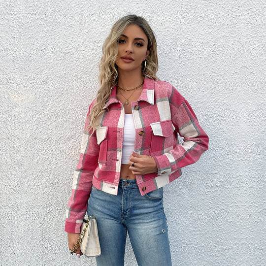 Damen Kariertes Freizeitjacke Shop Nory