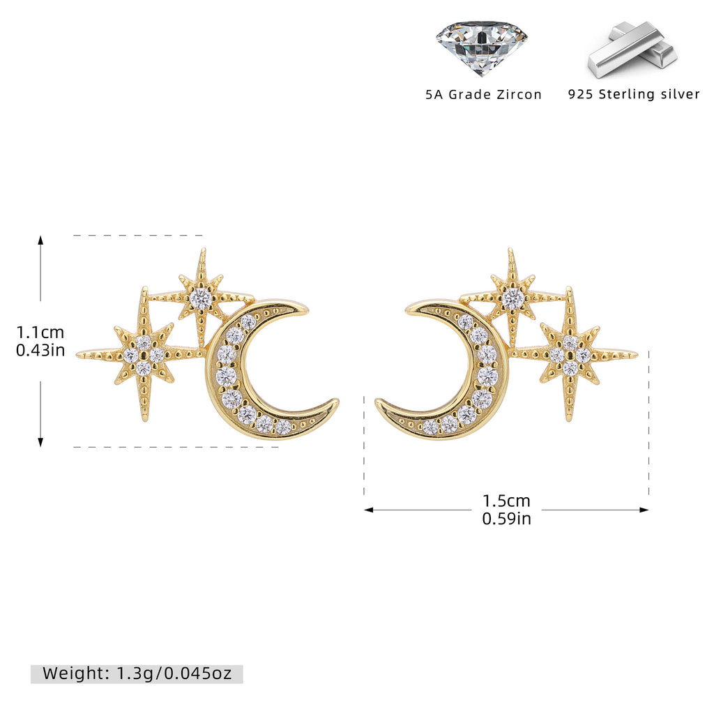 Damen Ohrstecker mit schickem Mond- und Sternendesign aus hochwertigem 925 Sterling Silber Shop Nory