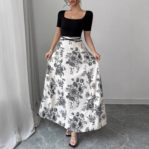 Damen Hochtaillierter Maxirock mit floralem Print und ausgestelltem Schnitt Shop Nory