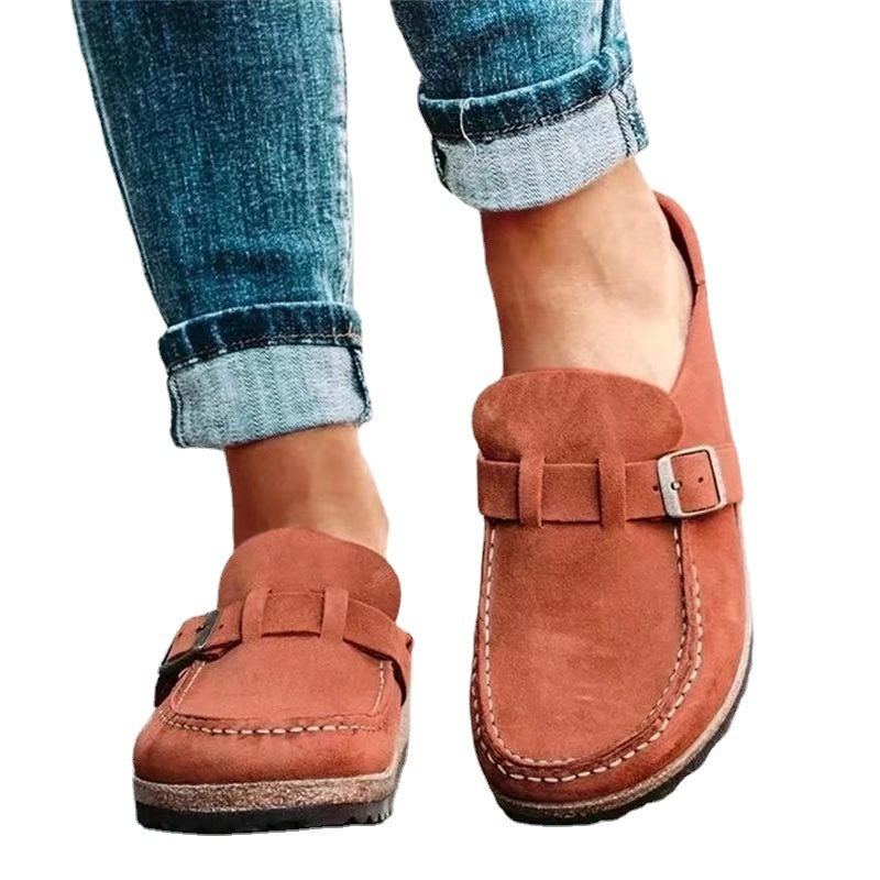 Damen Veloursleder-Mules mit Korkoptik-Sohle und verstellbarer Schnallenlasche Shop Nory