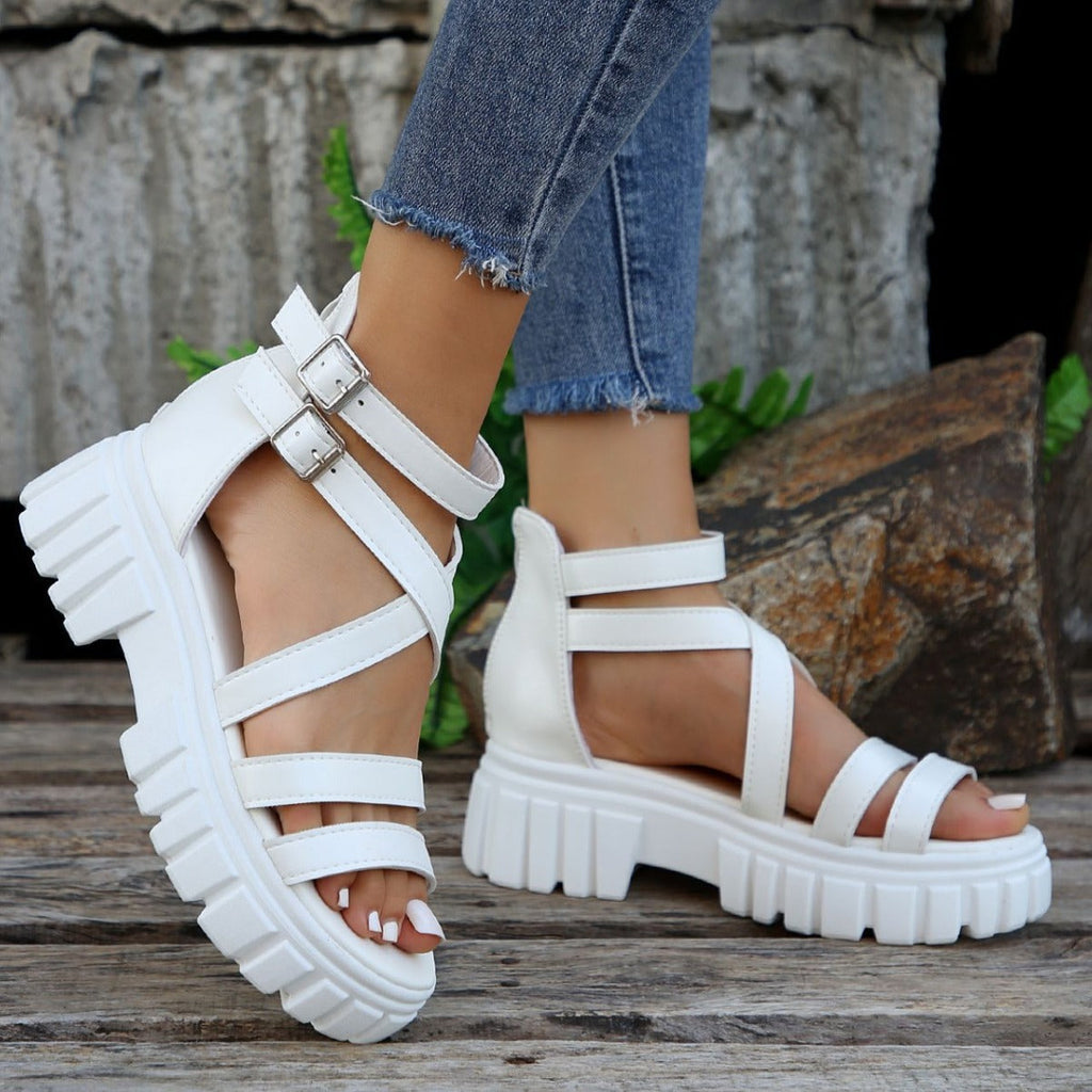 Damen Plateausandalen mit verstellbaren Riemen und robustem Profil