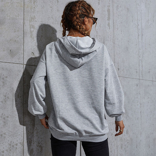 Damen Oversize-Kapuzenpullover mit Kängurutasche und Schmetterling-Stickerei Shop Nory