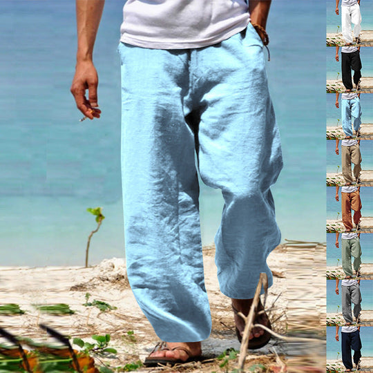 Herren nan lässige Strandhose im Palazzoschnitt aus atmungsaktivem Leinen-Baumwollmix mit Komfortbund