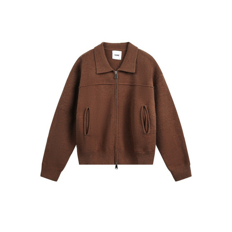 Herren Gestrickte Zipjacke mit Hemdkragen, Rippbündchen und verdeckten Eingrifftaschen Shop Nory