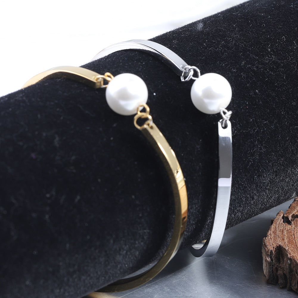 Damen Armreif mit elegantem Perlenakzent und verstellbarem Verschluss Shop Nory
