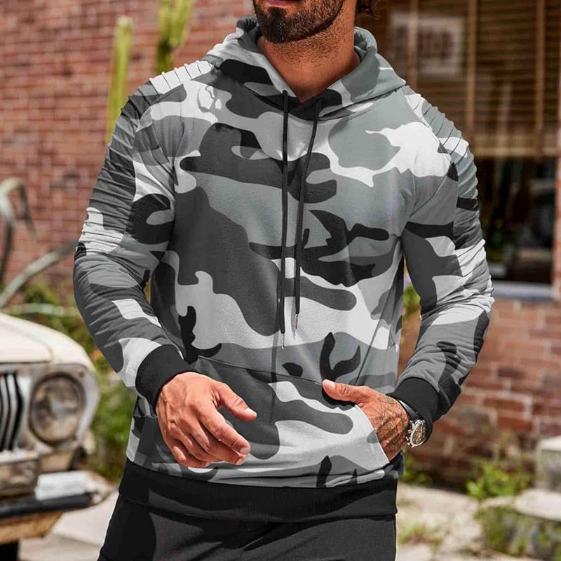 Herren Kapuzenpullover figurbetonter Schnitt mit gerafften Schulterbahnen und Kängurutasche Shop Nory