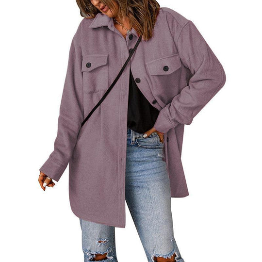 Damen Oversize-Hemdjacke mit Brustklappen und langem Schnitt Shop Nory