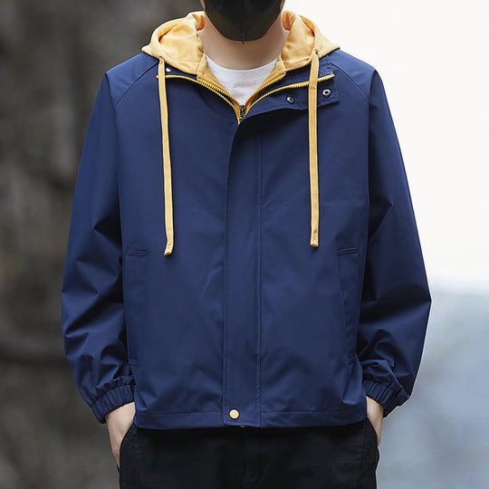 Herren Leichte Kapuzen-Regenjacke im Bomberstil mit verdecktem Reißverschluss und elastischen Bündchen Shop Nory