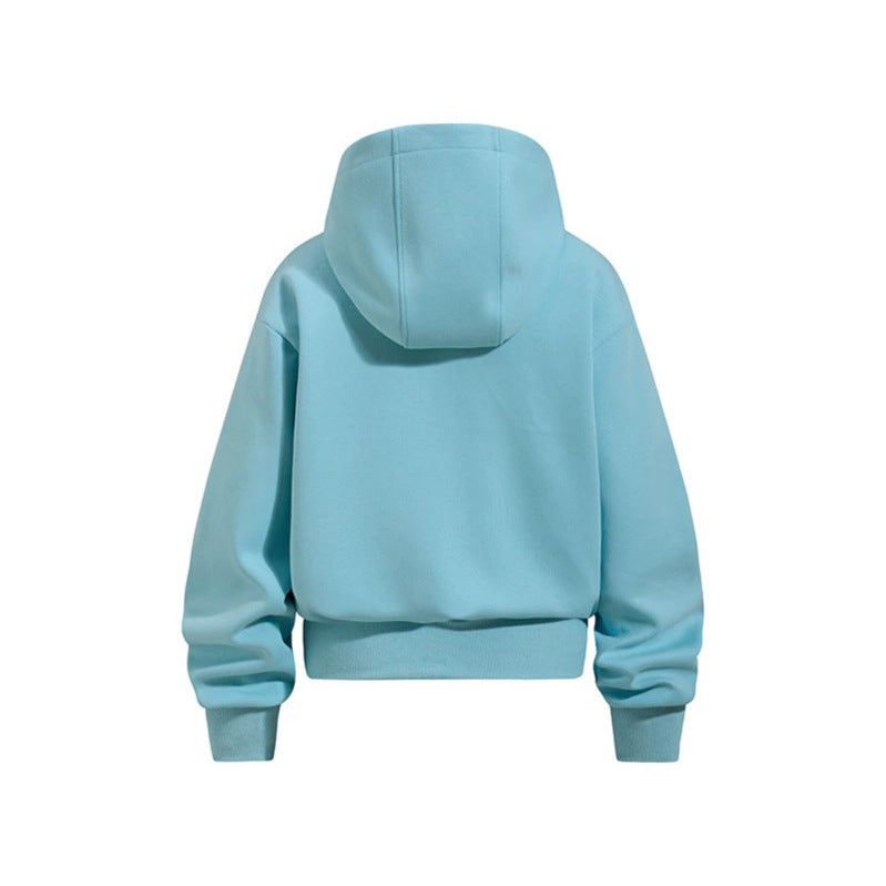 Damen Gekürzte Kapuzen-Sweatjacke mit Reißverschluss, gefütterter Kapuze und Rippbündchen Shop Nory