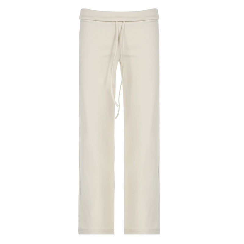 Damen nan weiche Highwaist-Loungehose aus Baumwollmix mit elastischem Komfortbund, Bindekordel und geradem Bein Shop Nory