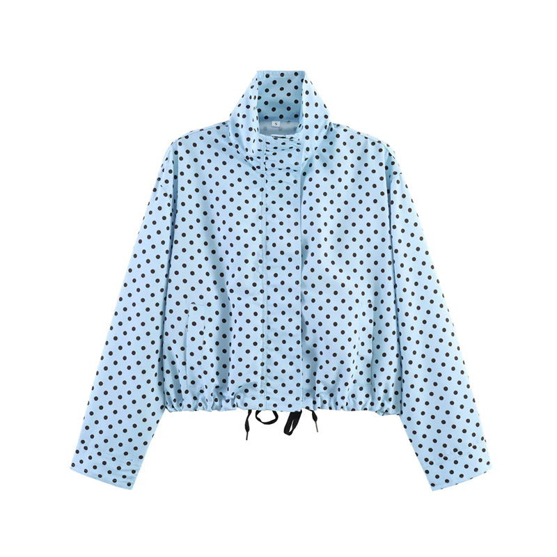 Damen Gekürzte Punkte-Utility-Jacke mit Stehkragen und Tunnelzug Shop Nory