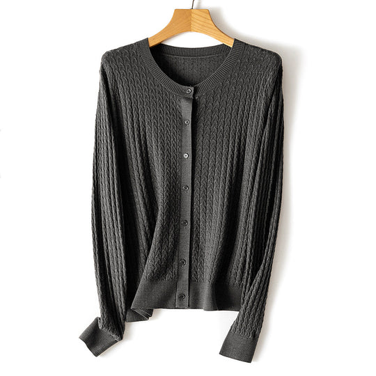Damen Feinstrick-Cardigan mit Zopfmuster, Rundhalsausschnitt und Knopfleiste Shop Nory
