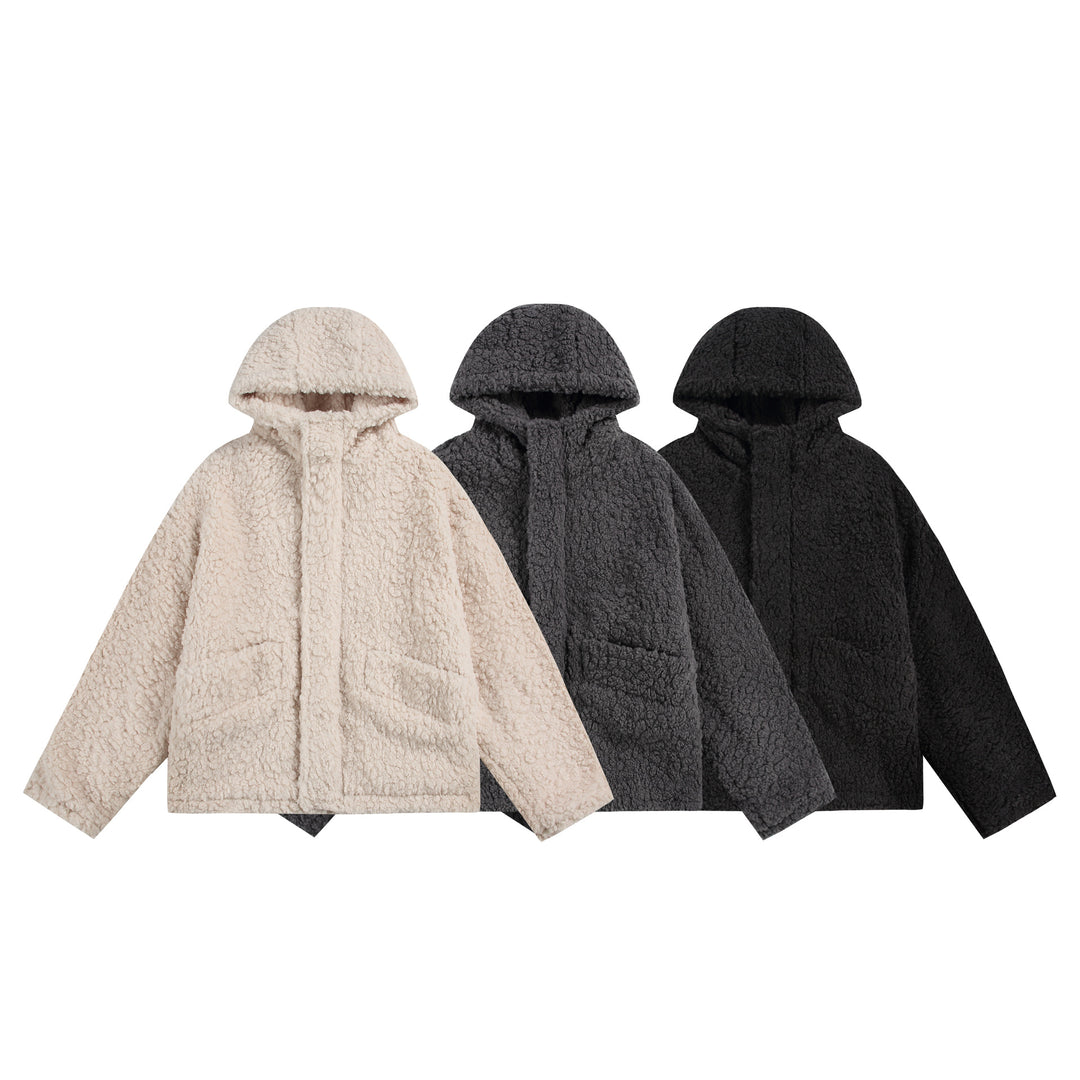 Damen Oversize Sherpa‑Kapuzenjacke mit verdeckter Frontblende und aufgesetzten Taschen Shop Nory