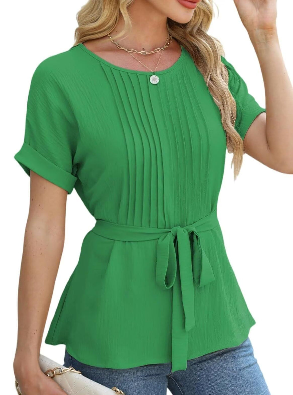 Damen Bluse mit Rüschendetails und seitlichem Gürtel Shopnory