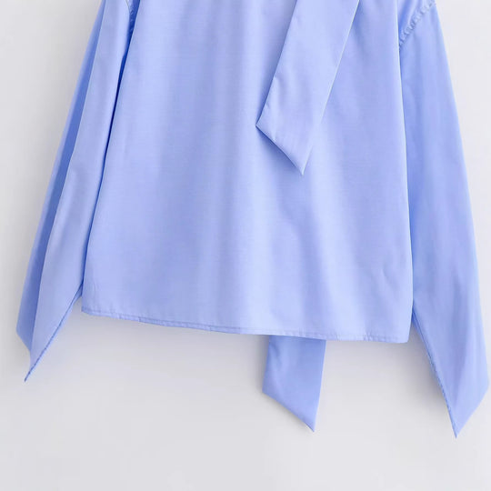Damen Oversize‑Hemdbluse mit integriertem Halstuch‑Schal und aufgesetzter Brusttasche Shop Nory