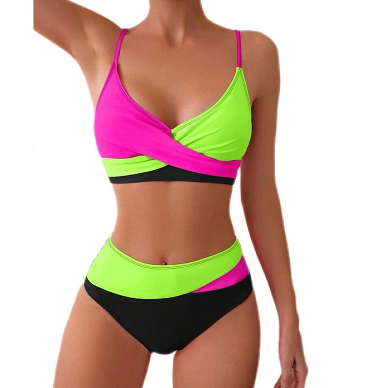 Damen Hoch tailliertes Bikini-Set mit modischem Wickeloberteil