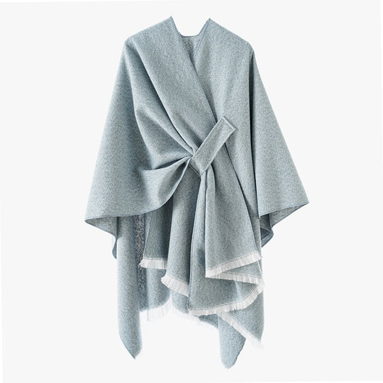 Damen Wollmix-Umhang mit Bindeschlaufe und Fransensaum Shop Nory