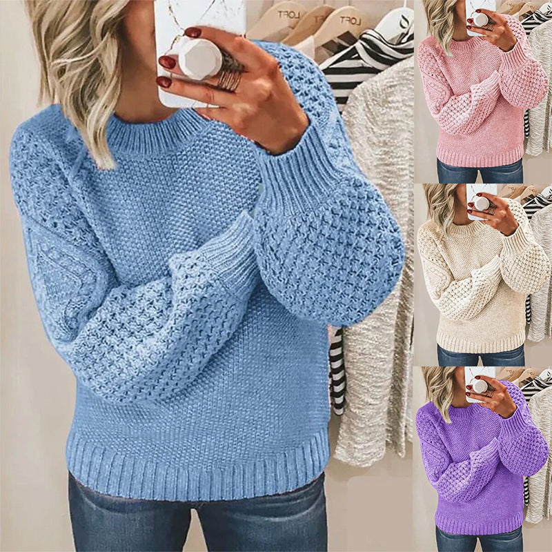 Damen Grobgestrickter Pullover mit Zopfmuster und Ballonärmeln Shop Nory